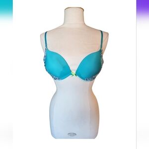 Victoria's Secret Blue Floral Lace Body Pushup Bra 34C